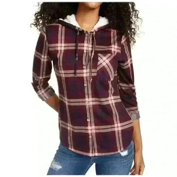 Polly & Esther Plaid Faux Fur-Trimmed Hoodie - Picture 1 of 3